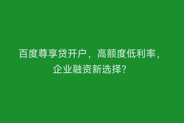百度尊享贷开户，高额度低利率，企业融资新选择？