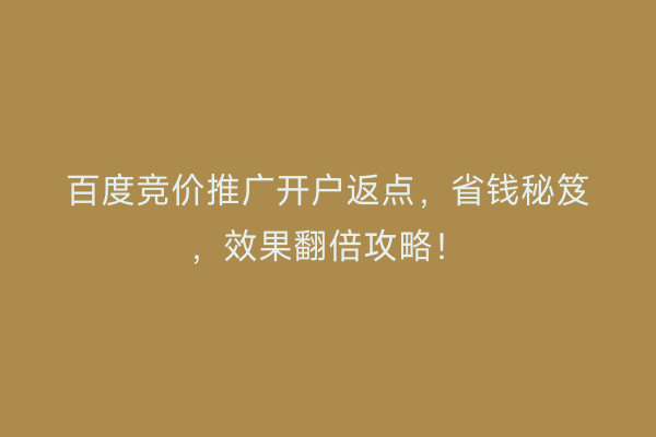 百度竞价推广开户返点，省钱秘笈，效果翻倍攻略！
