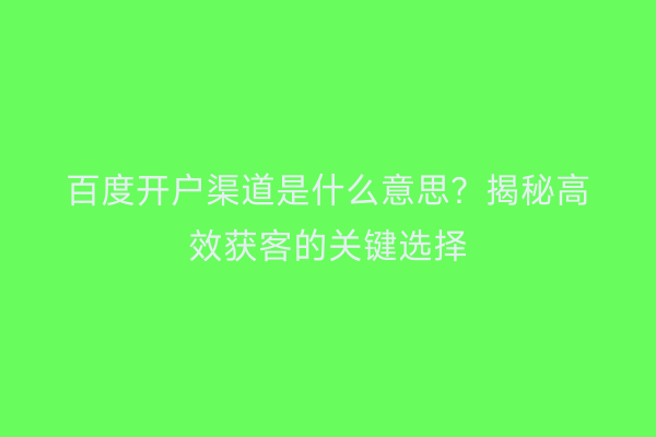 百度开户渠道是什么意思?揭秘高效获客的关键选择