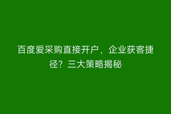 百度爱采购直接开户,企业获客捷径?三大策略揭秘