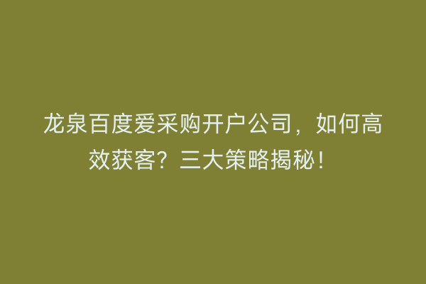 龙泉百度爱采购开户公司，如何高效获客？三大策略揭秘！