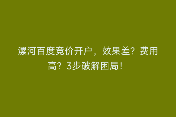 漯河百度竞价开户,效果差?费用高?3步破解困局!