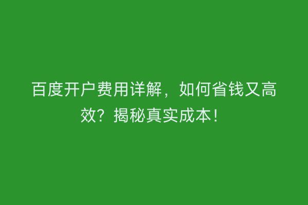 百度开户费用详解，如何省钱又高效？揭秘真实成本！