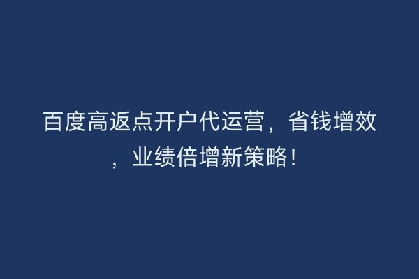 百度高返点开户代运营,省钱增效,业绩倍增新策略!