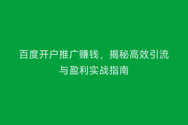 百度开户推广赚钱，揭秘高效引流与盈利实战指南