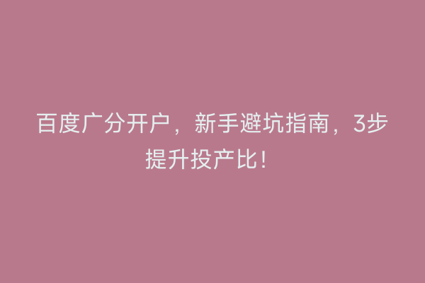 百度广分开户，新手避坑指南，3步提升投产比！
