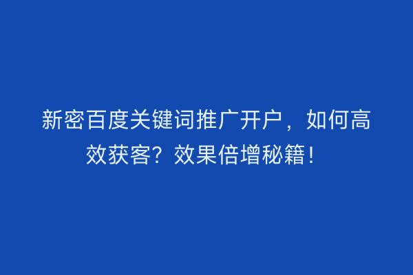 新密百度关键词推广开户，如何高效获客？效果倍增秘籍！