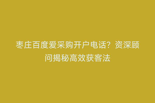 枣庄百度爱采购开户电话？资深顾问揭秘高效获客法