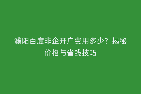 濮阳百度非企开户费用多少？揭秘价格与省钱技巧