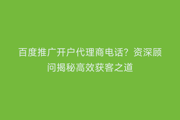 百度推广开户代理商电话？资深顾问揭秘高效获客之道
