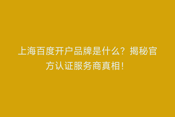 上海百度开户品牌是什么？揭秘官方认证服务商真相！
