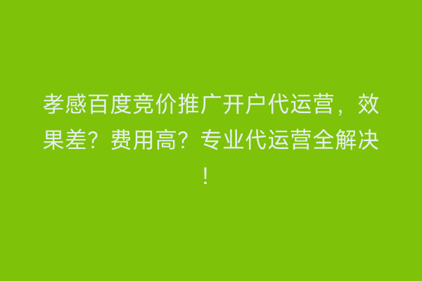 孝感百度竞价推广开户代运营，效果差？费用高？专业代运营全解决！