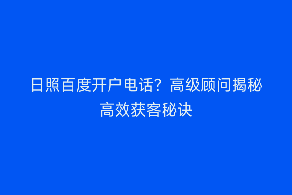 日照百度开户电话？高级顾问揭秘高效获客秘诀
