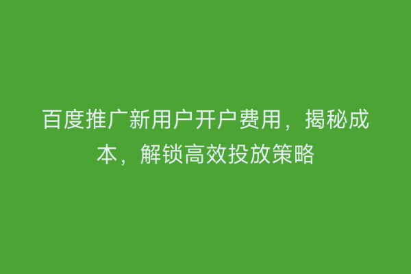 百度推广新用户开户费用，揭秘成本，解锁高效投放策略