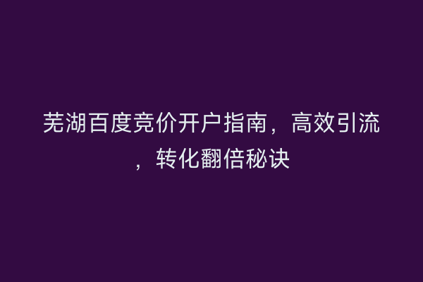 芜湖百度竞价开户指南，高效引流，转化翻倍秘诀