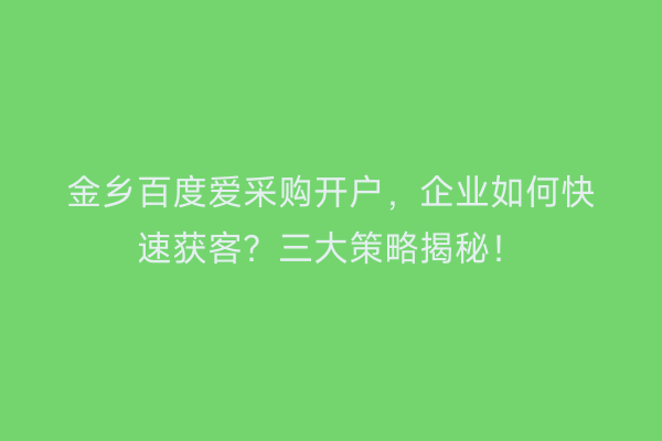 金乡百度爱采购开户，企业如何快速获客？三大策略揭秘！