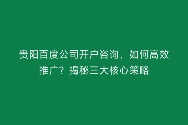 贵阳百度公司开户咨询，如何高效推广？揭秘三大核心策略