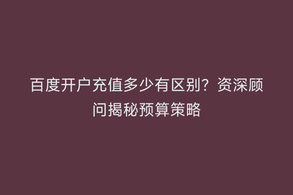 百度开户充值多少有区别？资深顾问揭秘预算策略