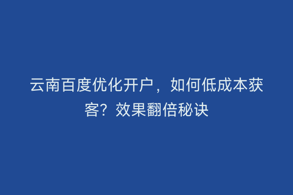 云南百度优化开户，如何低成本获客？效果翻倍秘诀