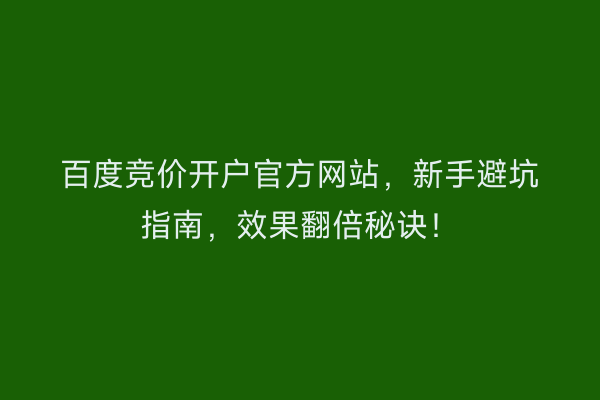百度竞价开户官方网站，新手避坑指南，效果翻倍秘诀！