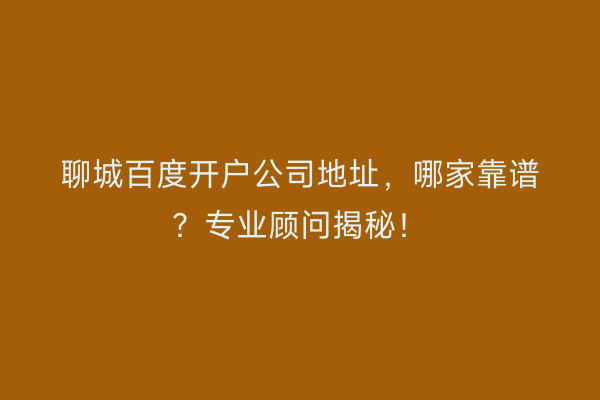 聊城百度开户公司地址，哪家靠谱？专业顾问揭秘！