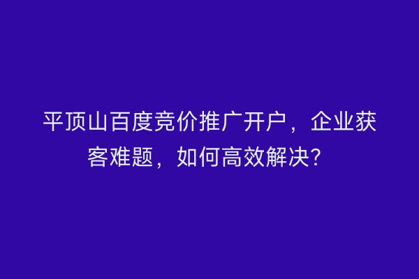 平顶山百度竞价推广开户，企业获客难题，如何高效解决？