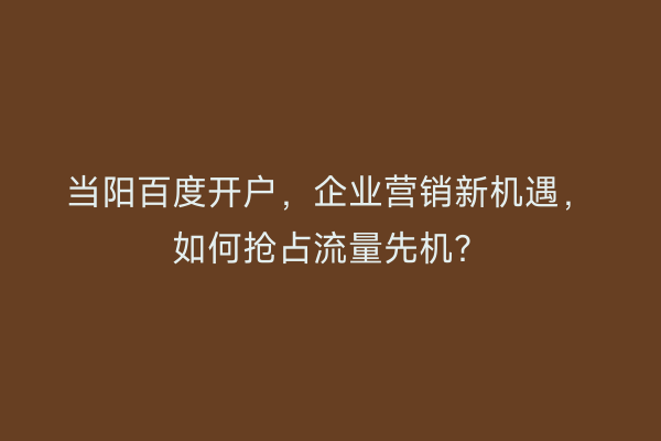 当阳百度开户，企业营销新机遇，如何抢占流量先机？