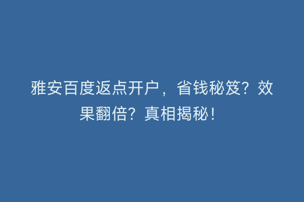雅安百度返点开户,省钱秘笈?效果翻倍?真相揭秘!