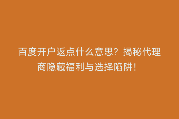 百度开户返点什么意思？揭秘代理商隐藏福利与选择陷阱！
