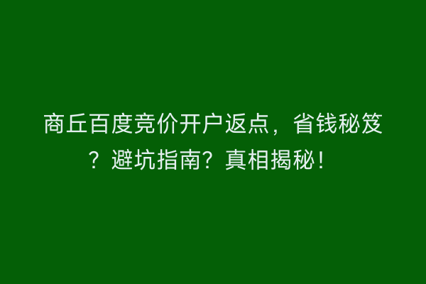 商丘百度竞价开户返点，省钱秘笈？避坑指南？真相揭秘！