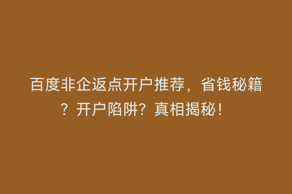 百度非企返点开户推荐，省钱秘籍？开户陷阱？真相揭秘！