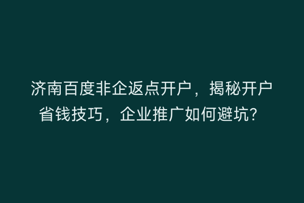 济南百度非企返点开户,揭秘开户省钱技巧,企业推广如何避坑?