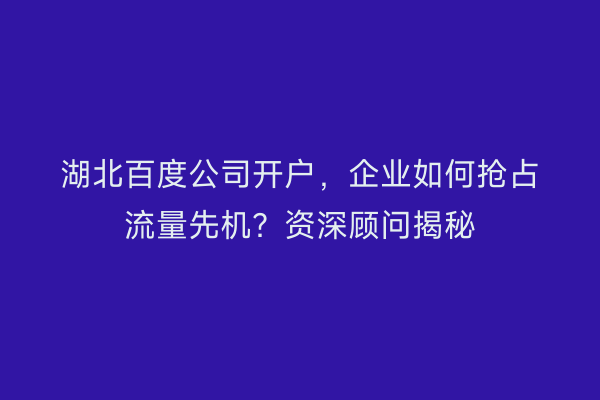 湖北百度公司开户，企业如何抢占流量先机？资深顾问揭秘