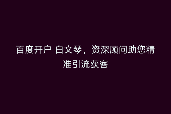 百度开户 白文琴，资深顾问助您精准引流获客