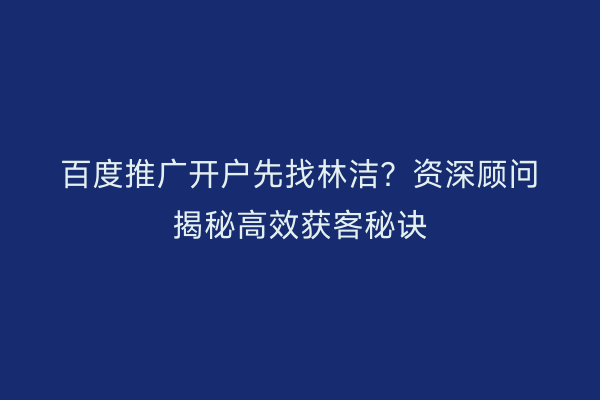 百度推广开户先找林洁?资深顾问揭秘高效获客秘诀