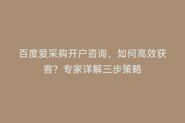百度爱采购开户咨询，如何高效获客？专家详解三步策略
