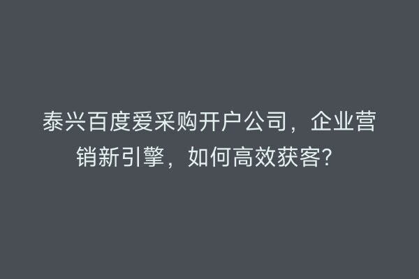 泰兴百度爱采购开户公司，企业营销新引擎，如何高效获客？