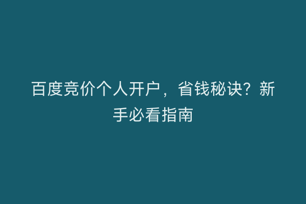 百度竞价个人开户，省钱秘诀？新手必看指南