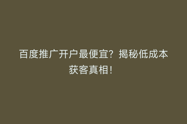 百度推广开户最便宜？揭秘低成本获客真相！