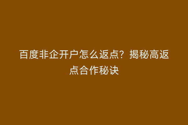 百度非企开户怎么返点？揭秘高返点合作秘诀