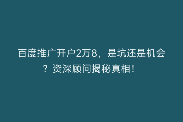 百度推广开户2万8，是坑还是机会？资深顾问揭秘真相！