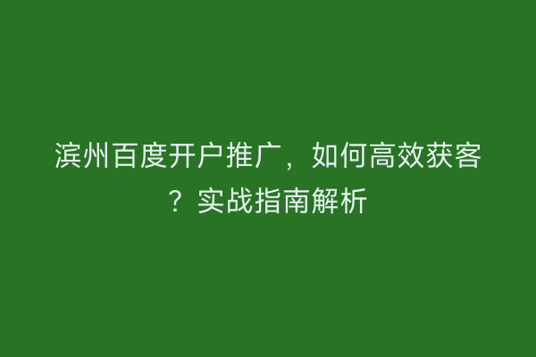 滨州百度开户推广，如何高效获客？实战指南解析