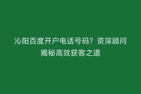 沁阳百度开户电话号码？资深顾问揭秘高效获客之道