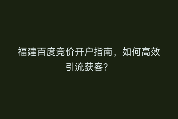 福建百度竞价开户指南，如何高效引流获客？