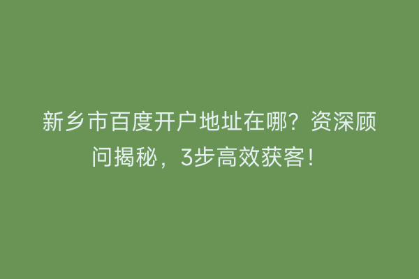 新乡市百度开户地址在哪?资深顾问揭秘,3步高效获客!