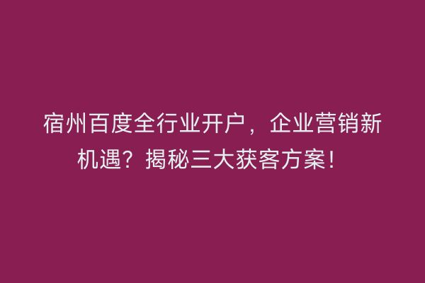 宿州百度全行业开户，企业营销新机遇？揭秘三大获客方案！