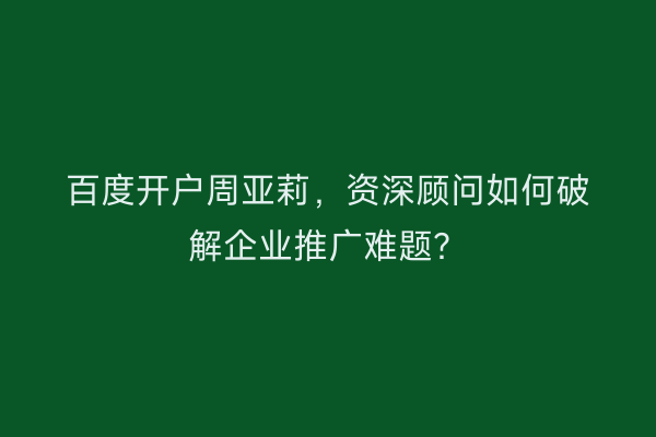百度开户周亚莉，资深顾问如何破解企业推广难题？