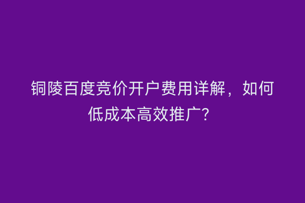 铜陵百度竞价开户费用详解，如何低成本高效推广？