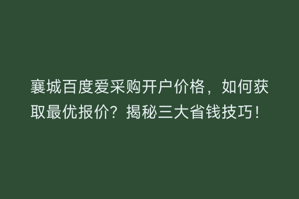 襄城百度爱采购开户价格，如何获取最优报价？揭秘三大省钱技巧！