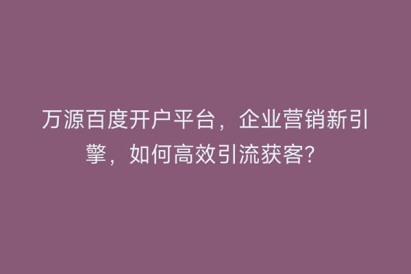 万源百度开户平台，企业营销新引擎，如何高效引流获客？